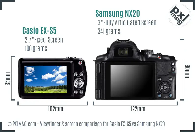 Casio EX-S5 vs Samsung NX20 Screen and Viewfinder comparison