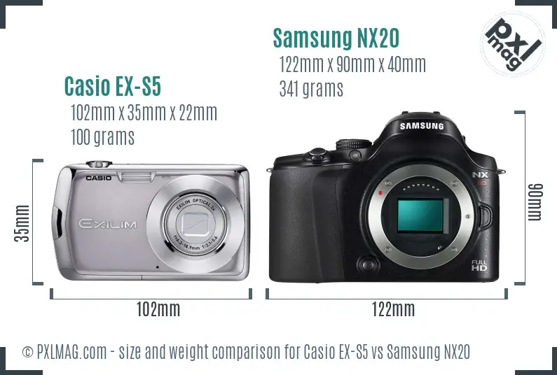 Casio EX-S5 vs Samsung NX20 size comparison