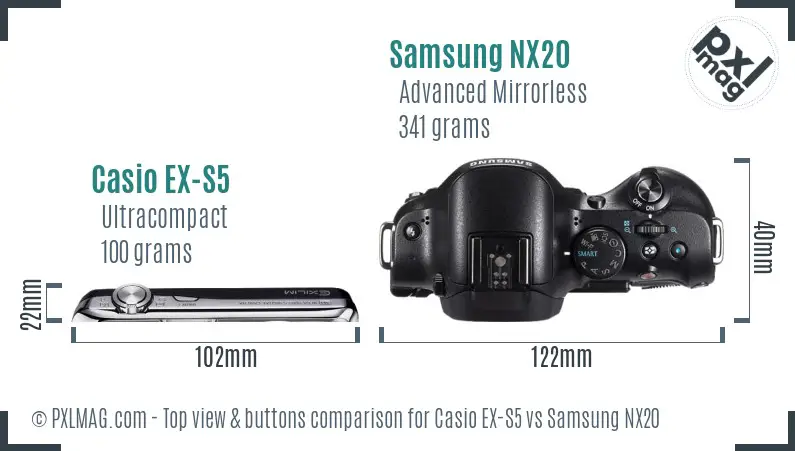 Casio EX-S5 vs Samsung NX20 top view buttons comparison