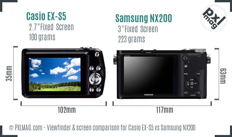 Casio EX-S5 vs Samsung NX200 Screen and Viewfinder comparison