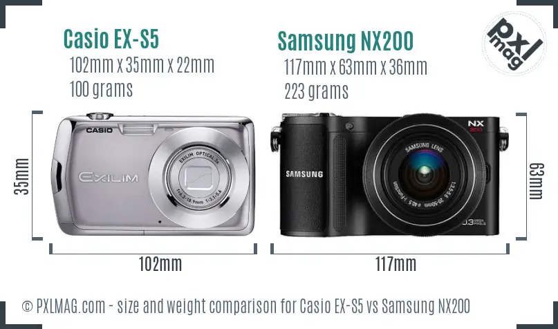Casio EX-S5 vs Samsung NX200 size comparison