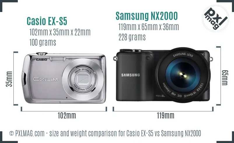 Casio EX-S5 vs Samsung NX2000 size comparison Casio EX-S5 vs Samsung NX2000 size comparison
