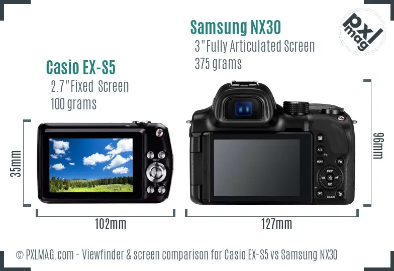 Casio EX-S5 vs Samsung NX30 Screen and Viewfinder comparison