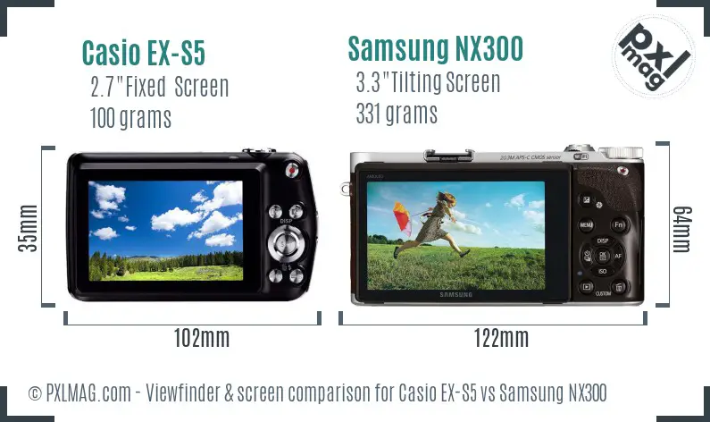 Casio EX-S5 vs Samsung NX300 Screen and Viewfinder comparison Casio EX-S5 vs Samsung NX300 Screen and Viewfinder comparison