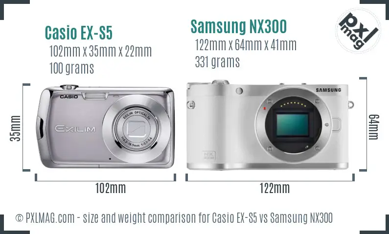 Casio EX-S5 vs Samsung NX300 size comparison Casio EX-S5 vs Samsung NX300 size comparison