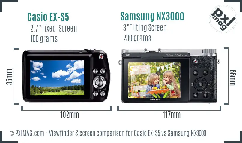 Casio EX-S5 vs Samsung NX3000 Screen and Viewfinder comparison