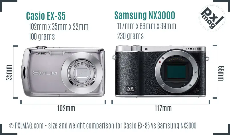 Casio EX-S5 vs Samsung NX3000 size comparison