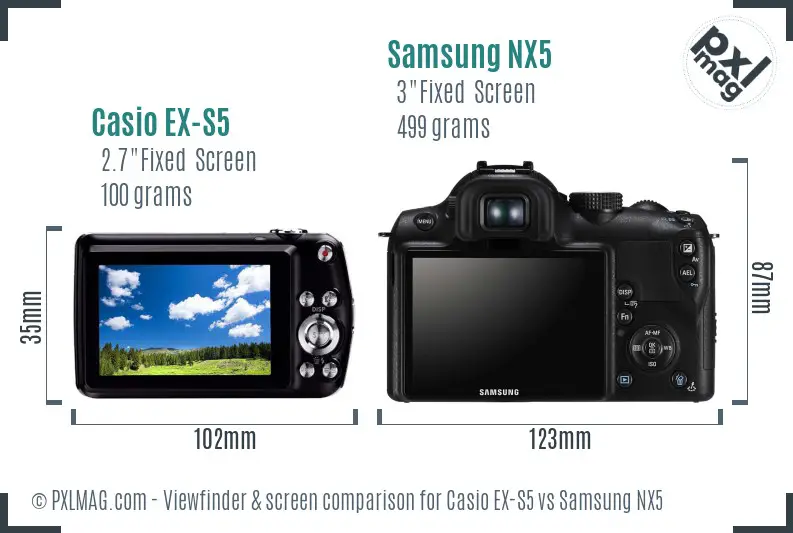 Casio EX-S5 vs Samsung NX5 Screen and Viewfinder comparison