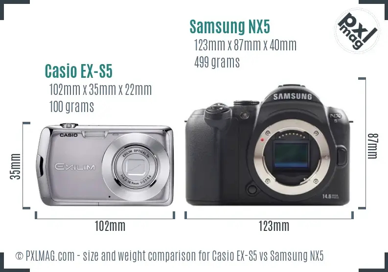 Casio EX-S5 vs Samsung NX5 size comparison