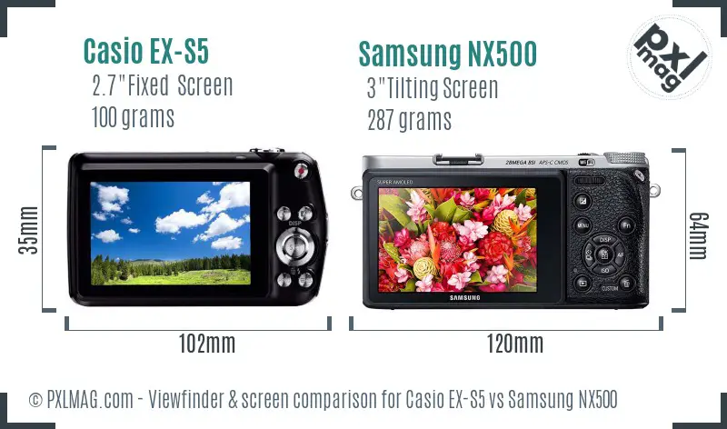 Casio EX-S5 vs Samsung NX500 Screen and Viewfinder comparison