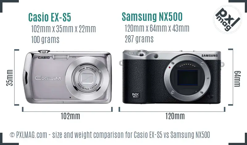 Casio EX-S5 vs Samsung NX500 size comparison