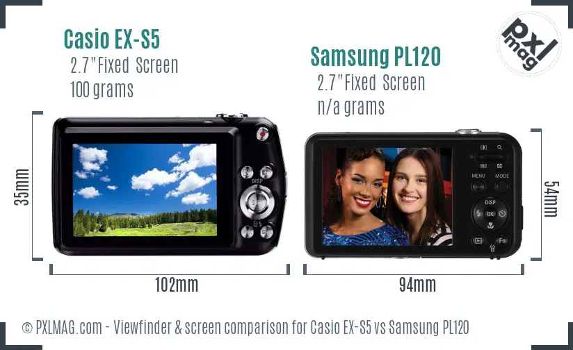 Casio EX-S5 vs Samsung PL120 Screen and Viewfinder comparison