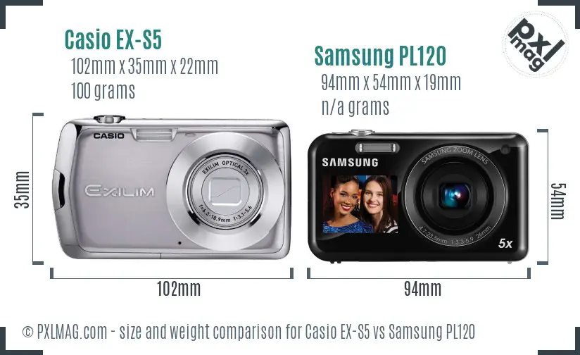 Casio EX-S5 vs Samsung PL120 size comparison