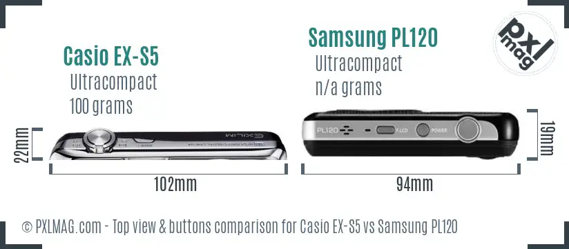 Casio EX-S5 vs Samsung PL120 top view buttons comparison