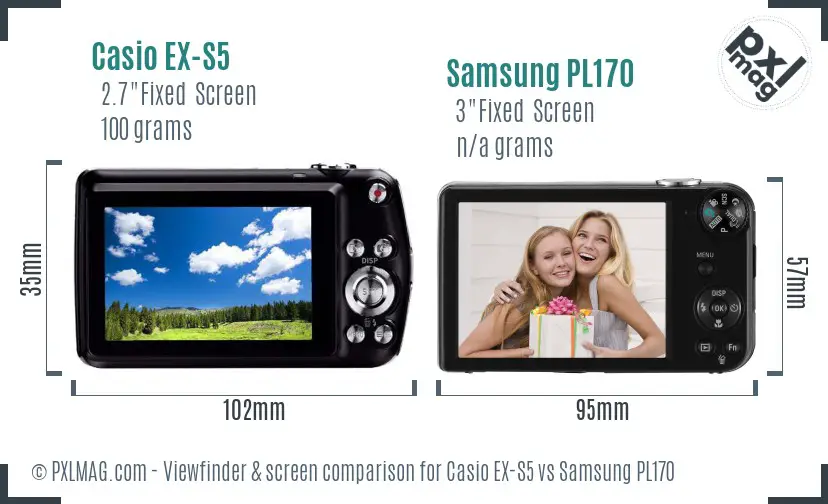 Casio EX-S5 vs Samsung PL170 Screen and Viewfinder comparison