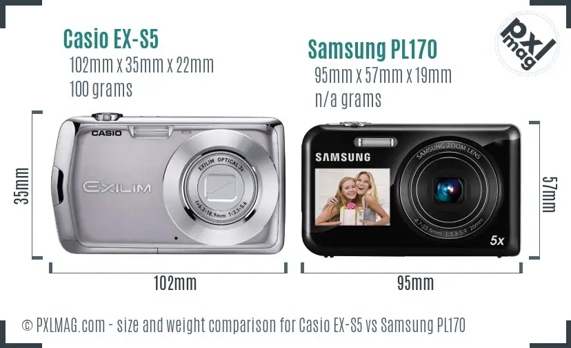 Casio EX-S5 vs Samsung PL170 size comparison