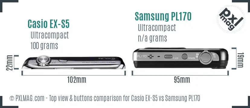 Casio EX-S5 vs Samsung PL170 top view buttons comparison