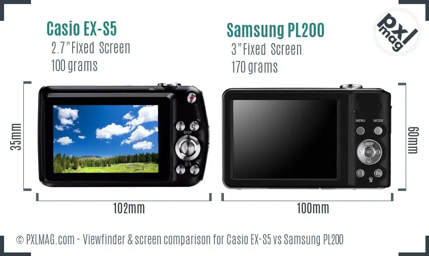 Casio EX-S5 vs Samsung PL200 Screen and Viewfinder comparison
