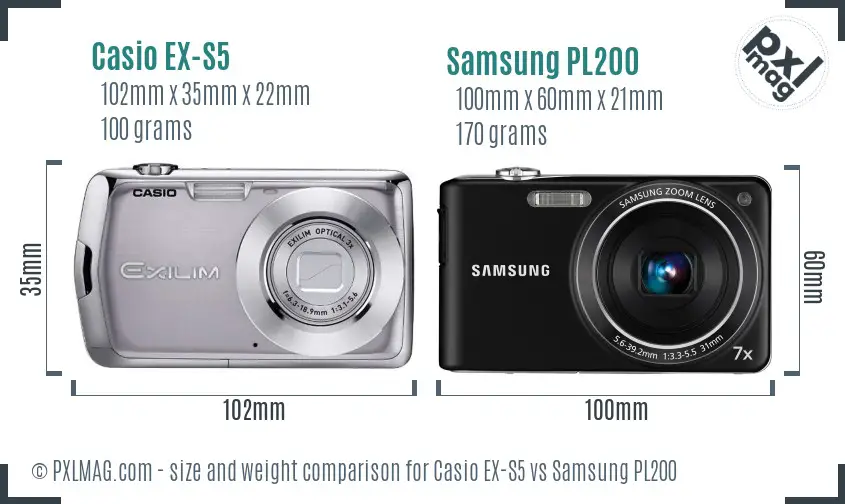 Casio EX-S5 vs Samsung PL200 size comparison