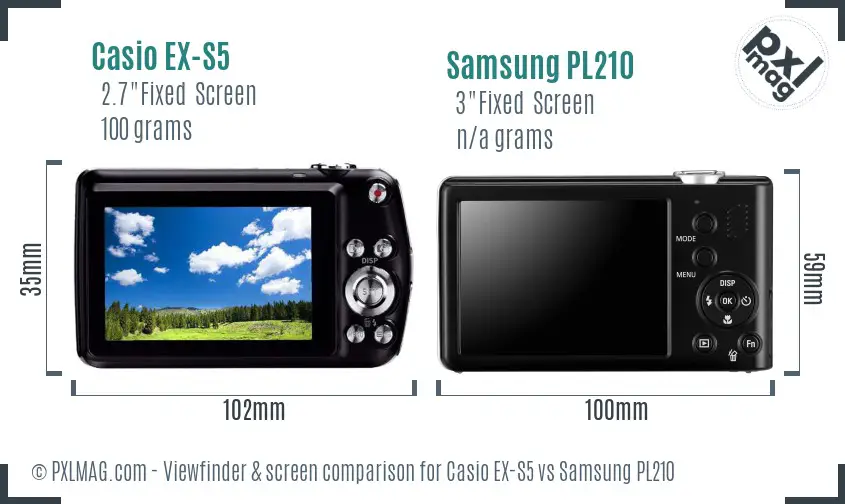 Casio EX-S5 vs Samsung PL210 Screen and Viewfinder comparison