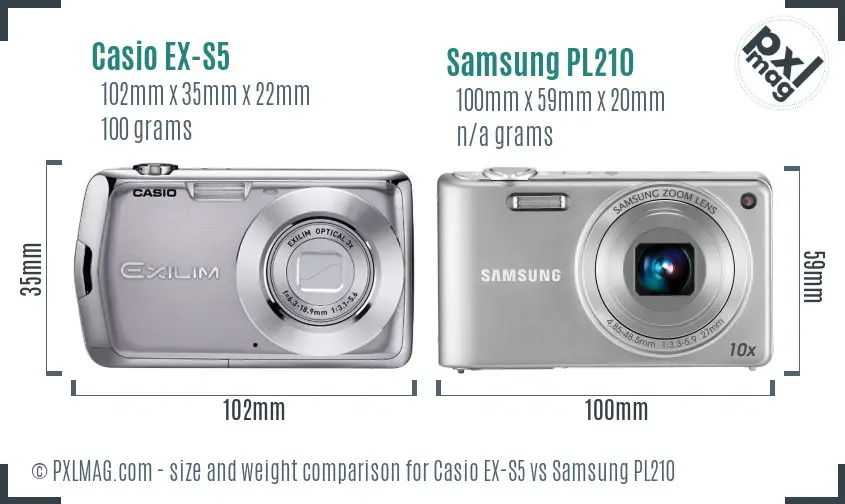 Casio EX-S5 vs Samsung PL210 size comparison