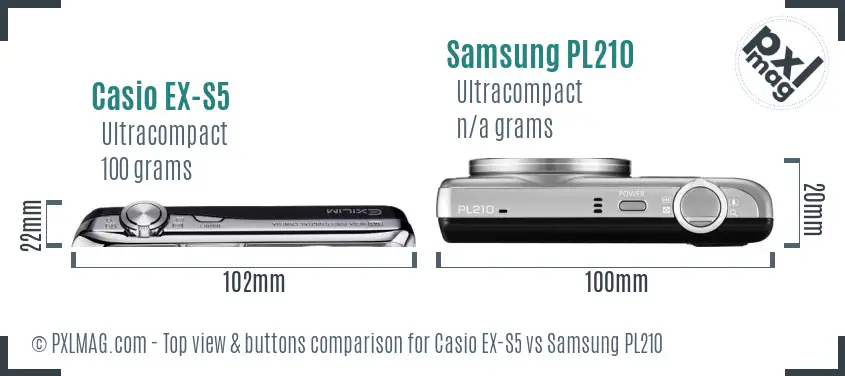 Casio EX-S5 vs Samsung PL210 top view buttons comparison
