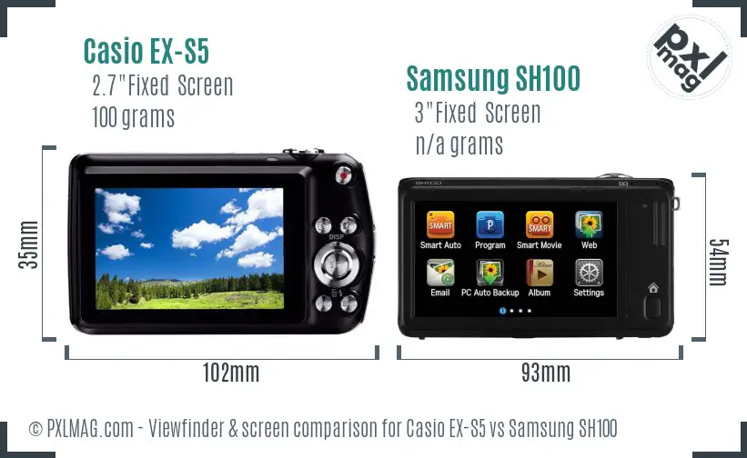 Casio EX-S5 vs Samsung SH100 Screen and Viewfinder comparison