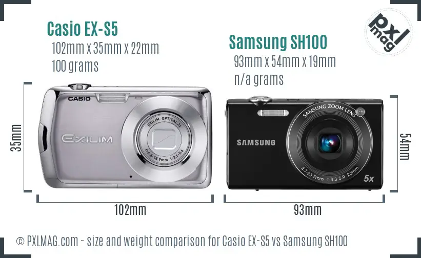 Casio EX-S5 vs Samsung SH100 size comparison