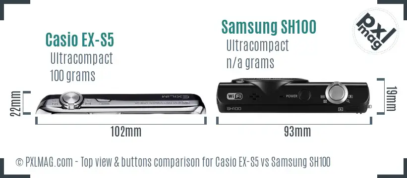 Casio EX-S5 vs Samsung SH100 top view buttons comparison