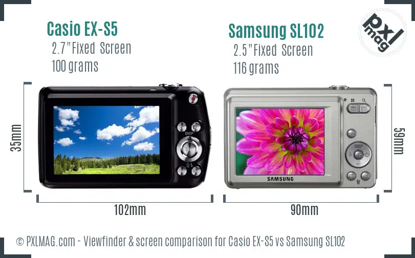 Casio EX-S5 vs Samsung SL102 Screen and Viewfinder comparison