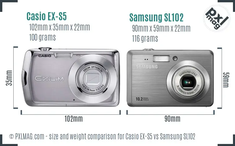 Casio EX-S5 vs Samsung SL102 size comparison