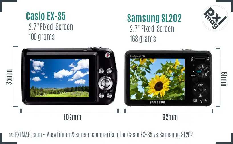Casio EX-S5 vs Samsung SL202 Screen and Viewfinder comparison