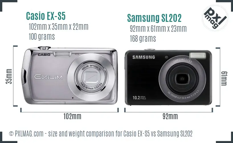 Casio EX-S5 vs Samsung SL202 size comparison