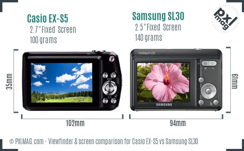 Casio EX-S5 vs Samsung SL30 Screen and Viewfinder comparison