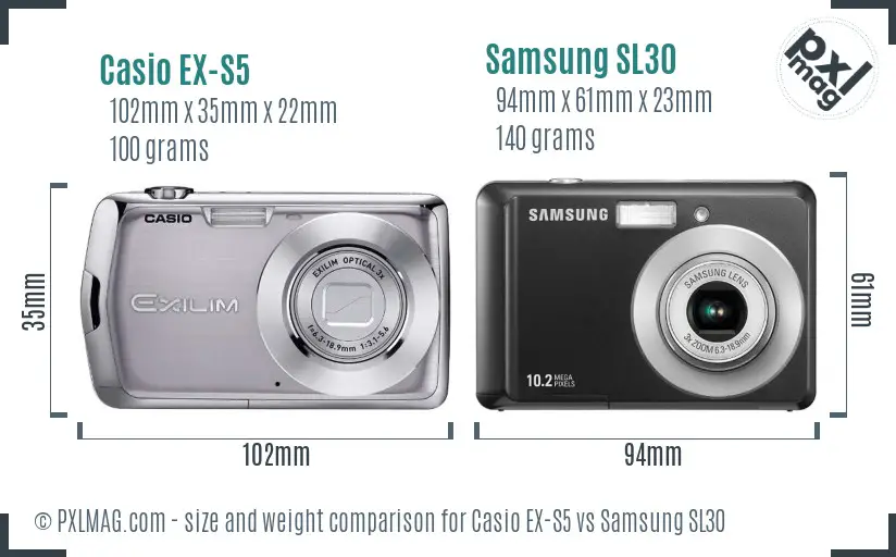 Casio EX-S5 vs Samsung SL30 size comparison