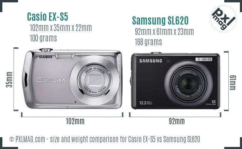 Casio EX-S5 vs Samsung SL620 size comparison