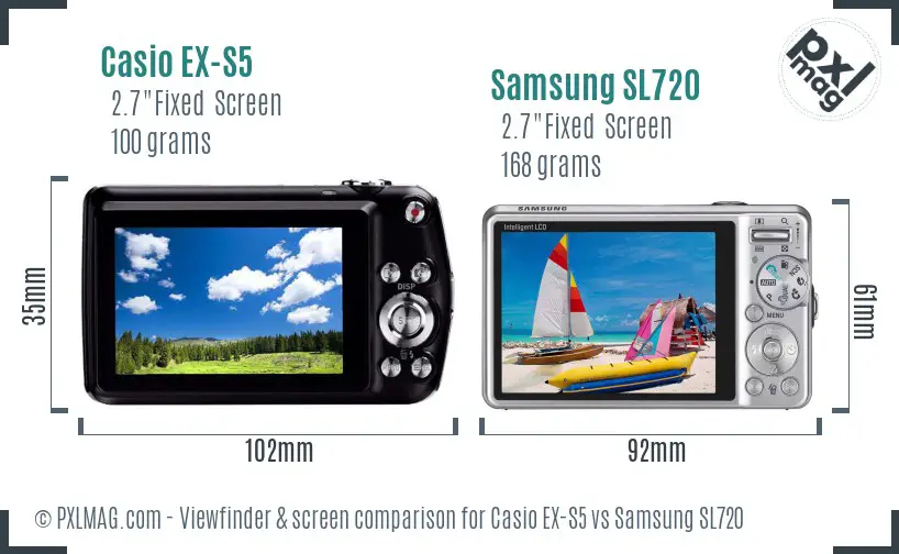 Casio EX-S5 vs Samsung SL720 Screen and Viewfinder comparison