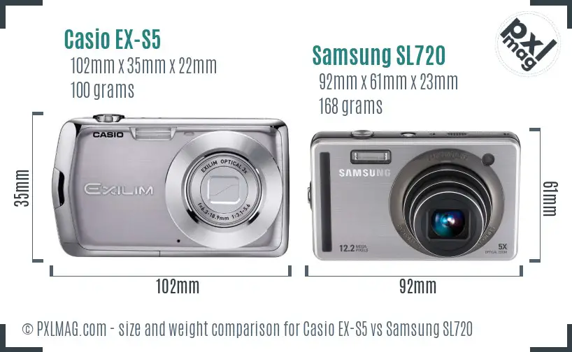 Casio EX-S5 vs Samsung SL720 size comparison