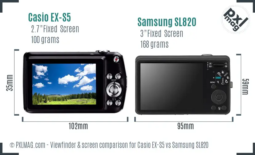 Casio EX-S5 vs Samsung SL820 Screen and Viewfinder comparison