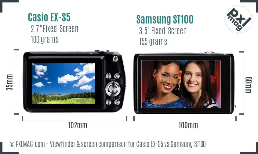 Casio EX-S5 vs Samsung ST100 Screen and Viewfinder comparison