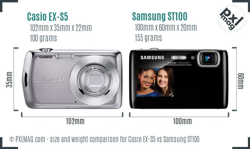 Casio EX-S5 vs Samsung ST100 size comparison