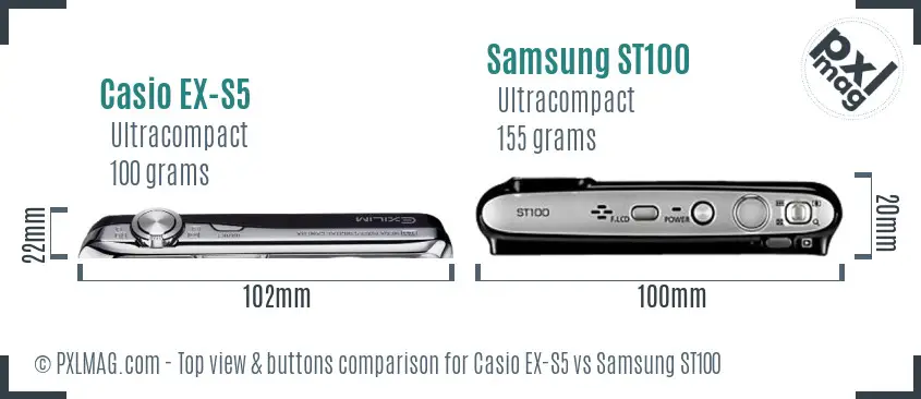 Casio EX-S5 vs Samsung ST100 top view buttons comparison