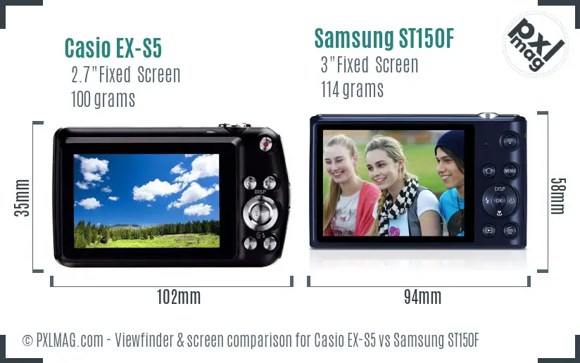 Casio EX-S5 vs Samsung ST150F Screen and Viewfinder comparison