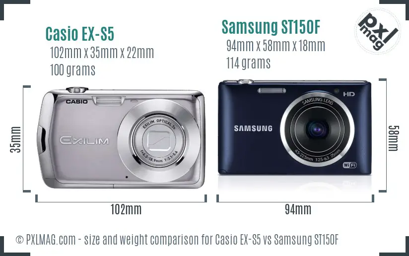 Casio EX-S5 vs Samsung ST150F size comparison