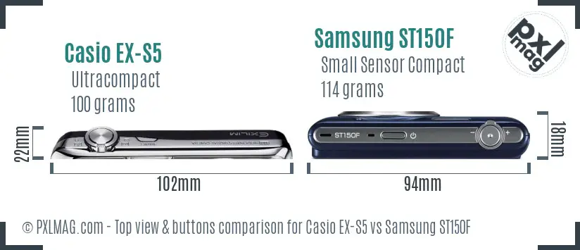 Casio EX-S5 vs Samsung ST150F top view buttons comparison