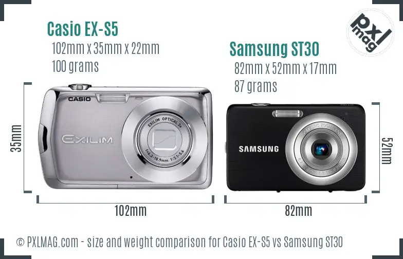 Casio EX-S5 vs Samsung ST30 size comparison