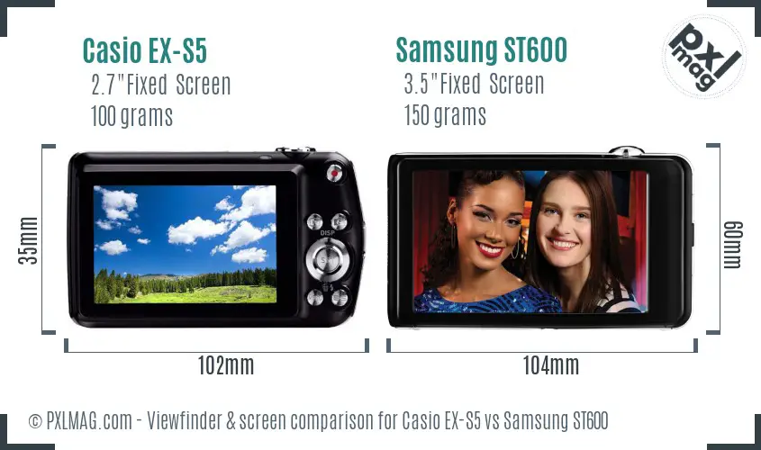 Casio EX-S5 vs Samsung ST600 Screen and Viewfinder comparison