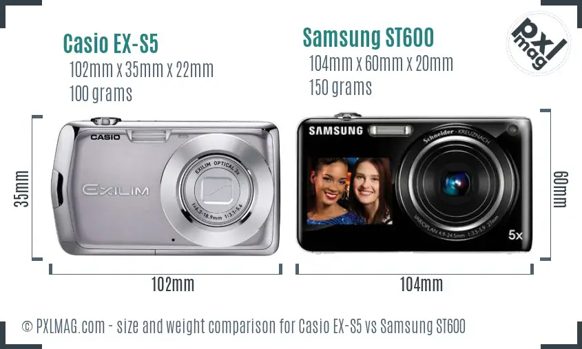 Casio EX-S5 vs Samsung ST600 size comparison