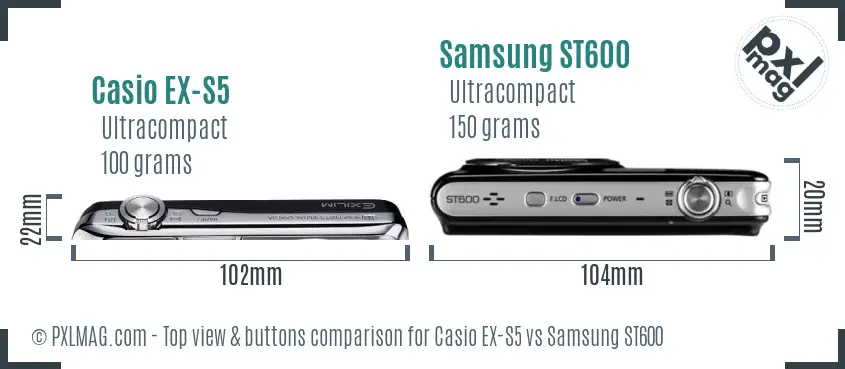 Casio EX-S5 vs Samsung ST600 top view buttons comparison
