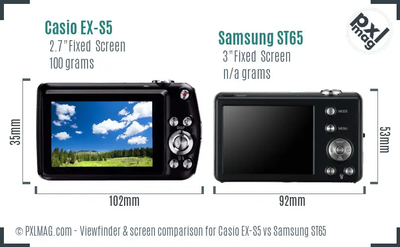 Casio EX-S5 vs Samsung ST65 Screen and Viewfinder comparison